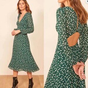 Reformation Green Floral Midi Dress